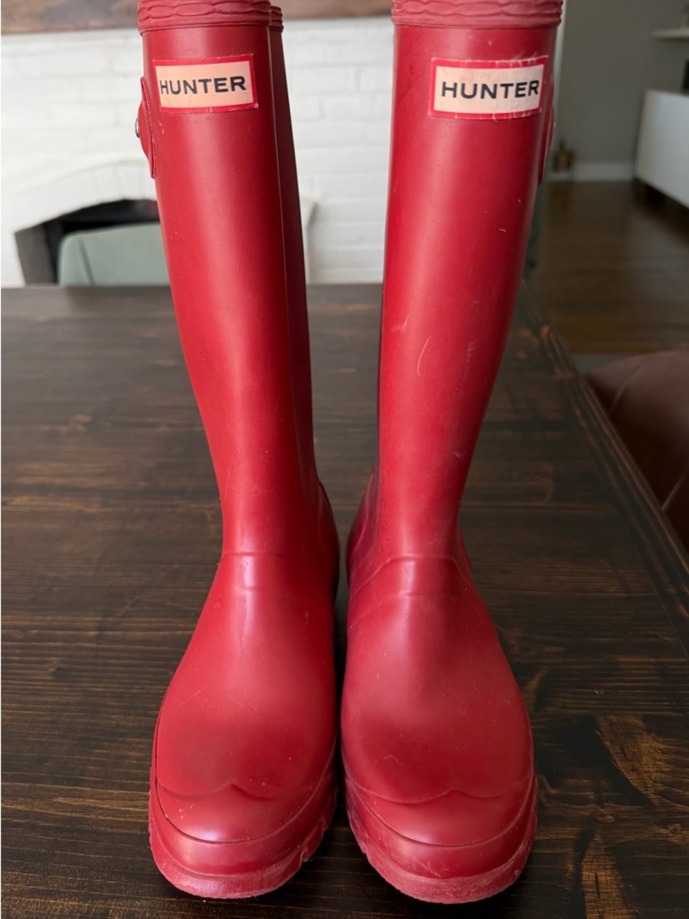 Hunter Red Knee-High Rubber Rain Boots